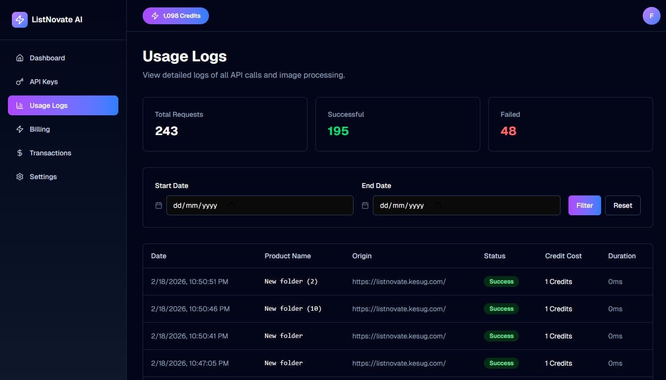 ListNovate Processing Logs