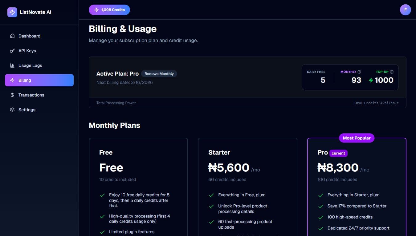 ListNovate Subscription Control